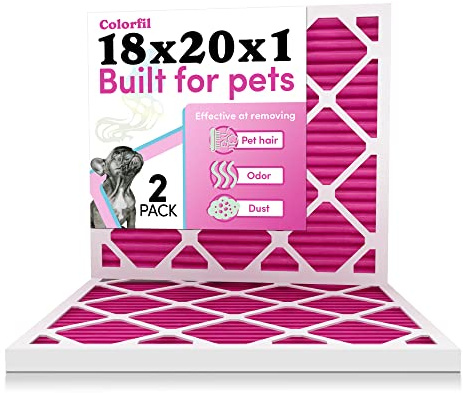 18x20x1 Air Filter by Colorfil | Color Changing Filters for Cat and Dog Odor | MERV 8 Furnace AC Filter for Pet Hair and Dust | 17.5x19.5x0.75 Exact Size | Pack of 2