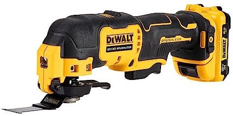 Dewalt 12V Akku-Multi-Tool DCS353D2 (oszillierendes Werkzeug, bürstenlos, mit Multifit-Adapter, AirLock-Staubabsaugung, LED-Leuchte, inkl. 29-teiliges Zubehör-Set, 2 Akkus, Ladegerät & TSTAK-Box II)