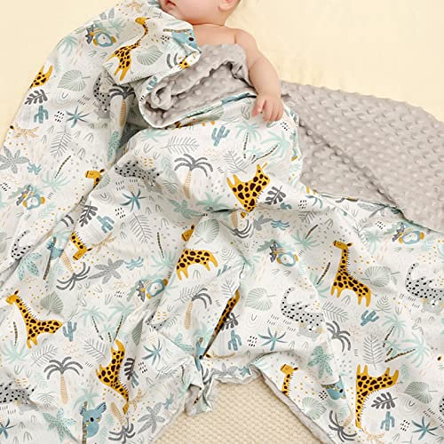 Hixingo Couverture d Ete pour Enfant, Motif de Dessin Animé Couvertures Minky Coton pour Garcon Fille et Bébé, Couverture Lit Microfibre Ultra Doux pour Landau (Girafe de la forêt,110x155cm)