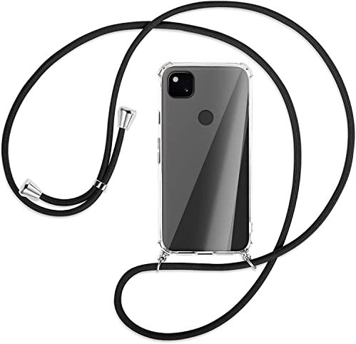 Handykette kompatibel mit Google Pixel 4 XL Hülle,Handyhülle Transparent Silikon Schutzhülle - Necklace Hülle mit Band Handy-Kette Case mit Necklace Schnur mit Kette zum Umhängen Case,Schwarz