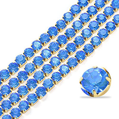 UTHTY Chaîne de Strass de 1 Yard, chaîne de Tasse de Strass de Moka de Verre de vêtements de Griffe d'or, Saphir MI, SS6.5