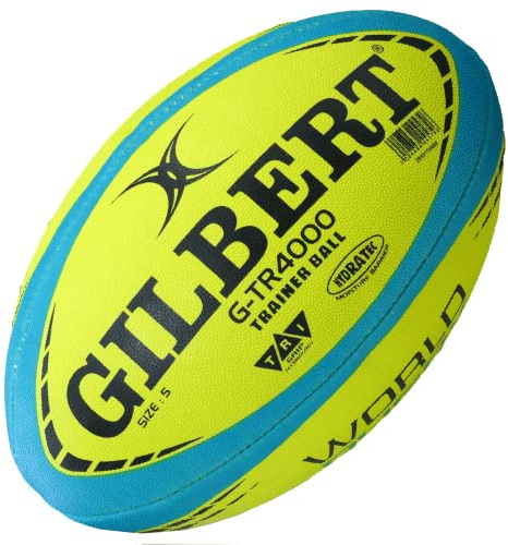 World Rugby Shop X Gilbert G-TR4000 Rugby Ball Size 5 - Durable Rugby Equipment - Triangular Surface Grip - 3 Ply Construction - Fluro