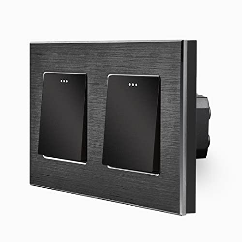 Luxus-Time Wipp zwei 1-Fach Lichtschalter Ein/Aus inkls. Design Aluminium Rahmen 2 Fach Einbau Kippschalter für die Unterputzdose schwarz LXBA2-LX-101M-2-12