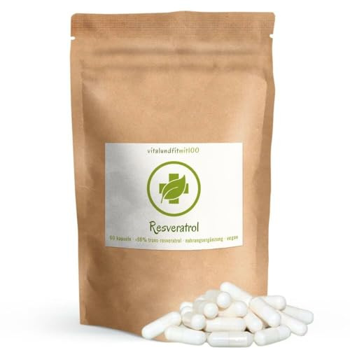 vitalundfitmit100 Resveratrol 500 mg, 60 Kapseln Trans Resveratrol, hefefrei, vegan