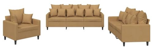 vidaXL Sofagarnitur 3-TLG., Sessel Couch mit Kissen, Sofa Wohnzimmersofa mit Armlehnen, Couchgarnitur Designsofa Sitzmöbel Polstermöbel, Braun Samt