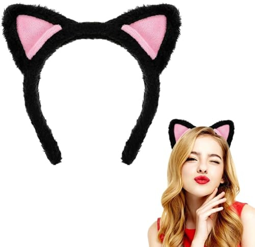 Plush Cat Ears Headbands - Soft Hair Accessories for Makeup, Shower, Teen Girls and Women