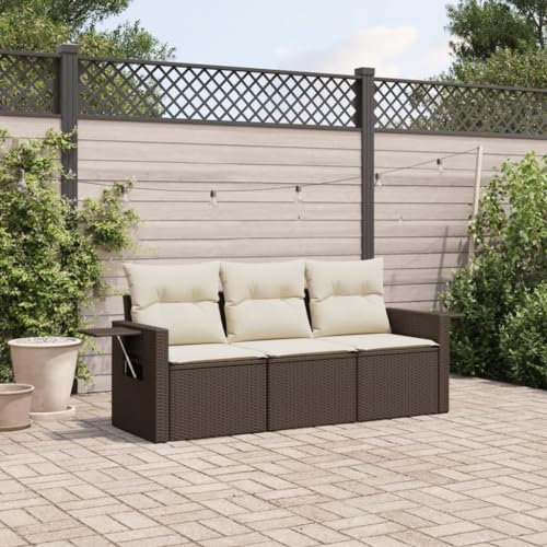 Rantry 3-TLG. Gartensofa Set mit Kissen Gartenlounge Gartenmöbel Loungesofa Balkonmöbel Ecksofa Ecklounge Sitzgruppe Loungemöbel für Garten Terrasse und Balkon Braun Poly Rattan