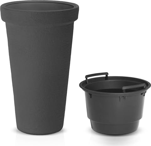 Casaria® Blumentopf 42L 63x40cm XXL Pflanzkübel Hoch Rund Kunststoff Winterfest Grau Garten Terrasse Übertopf Pflanzkasten Blumenkübel Anthrazit