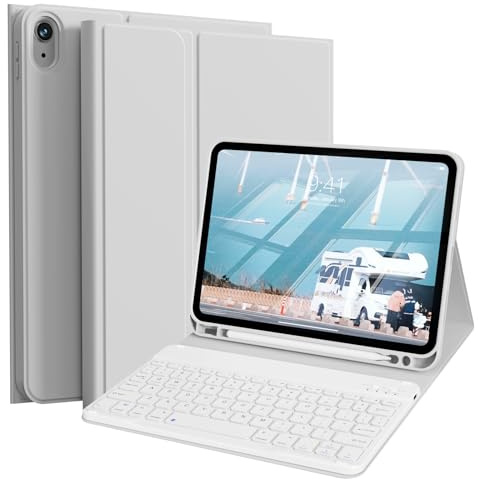 GKABXY Hülle mit Tastatur für iPad A16 11 Generation 2025 (11 Zoll), iPad 10 Generation 2022 (10.9 Zoll) mit Stifthalter, Kabellose Tastatur, Schlanke leichte Soft hülle, QWERTZ Layout, Grau
