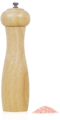 Wellong Molinillo de Madera para Pimienta, Molinillo de Sal de 8 Pulgadas con Granulometría Ajustable, Recargable Molinillo Manual de Madera de Roble para Sal y Pimienta - Natural