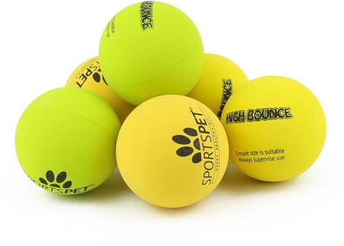 SPORTSPET Hundebälle aus Naturkautschuk, hohe Sprungkraft, 60 mm, Gelb, 6 Stück | Hüpfspielzeug für Hunde & Welpen, Hundegummibälle, Bälle für Hunde, schwimmendes Hundespielzeug für Wasser, weicher Hundeball