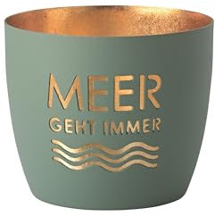 Gift Company Madras, Windlicht, M, Motiv: Meer geht Immer, Powder Blue/Gold, H8,5, D10cm