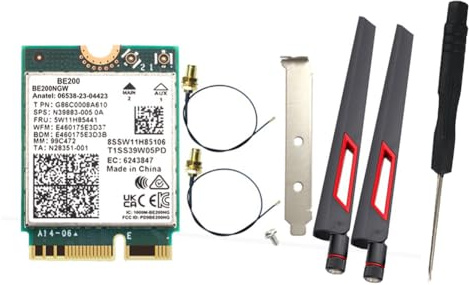 Peowuieu WiFi 7 BE200 BE200NGW Tarjeta WiFi+2PC 10DB Antena BT 5.4 802.11AX Tri-Band M.2 NGFF Adaptador de Red InaláMbrico para Win10/11