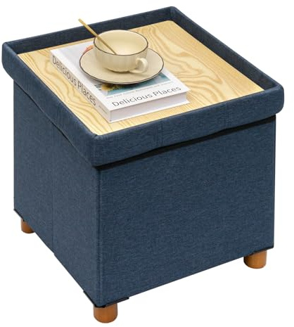 Bonlife Sitzhocker mit Stauraum，klappbare Sitztruhe, Aufbewahrungsbox, Fußbank, Quadratisch, für Flur, Wohnzimmer und Schlafzimmer, Blau，38x38x38 cm