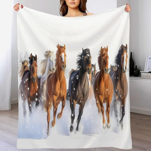 Kuscheldecke Flauschig - Fleecedecke 75X100Cm - Weiche Schnee Pferde Wohndecke - Decke Couch Als Wohn- Kuscheldecke - Flauschdecke - Tierlandschaft Kuscheldecke