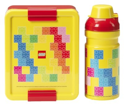 Room Copenhagen LEGO LUNCH SET – Design iconico, divertente e funzionale, bottiglia 390 ml e contenitore per il pranzo, rosso e giallo