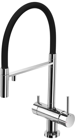 Marco Mammoliti | Mitigeur évier de cuisine monocommande professionnel 3 voies avec douche détachable, chrome, 50 x 25 x 17 cm
