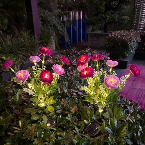 2 Pack Flower Solar Lights Outdoor Garden, Snow Lotus Solar Garden Lights, Waterproof IP65 Solar Powered Decorative Flower Path Light, Warm White LED, Easy Installation for Outdoor, Yard, Fence, Patio