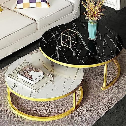 YHKJLYH Satztische, 2er-Set, rund, Couchtisch, Schreibtisch/Satztisch, gehärtetes Glas und Metall, Sofatisch, Mitteltische, Wohnzimmer