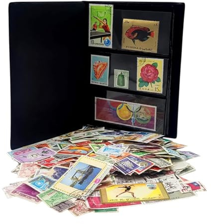 IMPACTO COLECCIONABLES – 500 Asian Stamps Collection with Included Album (5.5 x 7 x 0.4 in) | Enhance Your philatelic Collection with Authentic postmarked Stamps in a Compact and Elegant Album