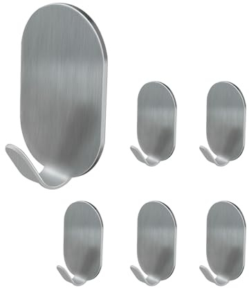 BOBOZAN 6 Stück Haken Selbstklebend, Edelstahl Klebehaken, Kleine Haken selbstklebend Edelstahl, Handtuchhalter ohne Bohren Wandhalterung, Handtuchhaken für Badezimmer, Küche, Garderobe