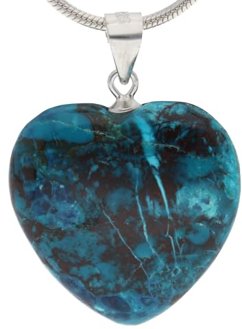 Lebensquelle Plus Pendentif en forme de cœur en chrysocolle | Pendentif en pierre précieuse | 2 x 2 cm Cœur avec œillet en argent 925, 2 cm, Chrysocolle, Chrysocolle