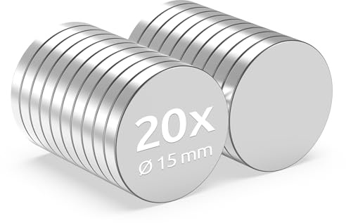 ECENCE Imanes de Neodimio 20 uds. - Imanes Redondos súper potentes - Extremadamente Fuertes - Recubrimiento NiCuNi Imanes de Disco Ø15x2mm