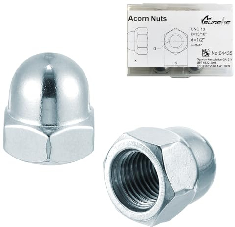 Suneke 3/8-16 UNC Acorn Nuts, Zinc Plated Steel Hex Cap Dome Head Nuts, Silver Bright Finish,25PCS for Indoor & Outdoor Hardware Use