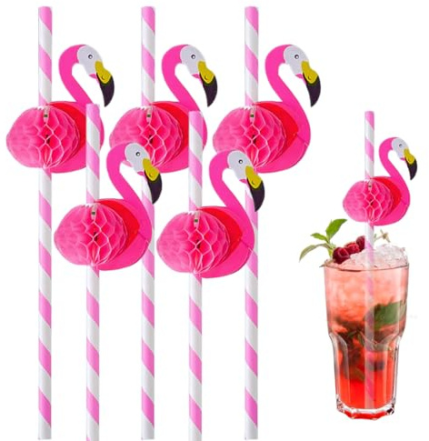 50 Stück Papierstrohhalme,3D Flamingo Cocktail Strohhalme,Cocktail Deko,Biologisch Abbaubar Einweg Trinkhalme Strohhalmen Trinkhalme Papier für Tropische Sommer Strand Party Getränk Dekoration