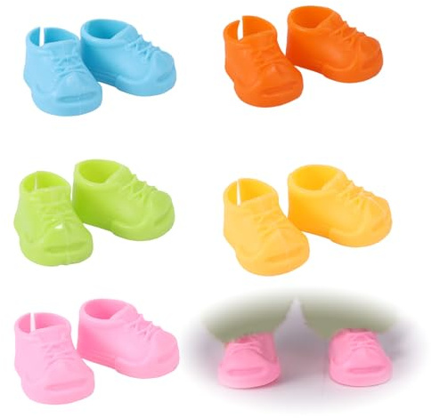 Lyreh 5 Paia Mini Scarpe per Bambole, Plastica Mini Scarpe Carine Colorate Accessori Ricambio Abiti Bambola Alla Moda di Alta Qualità Adatte per Bambola 17cm Non Incluse(Stile Sneakers Lacci)