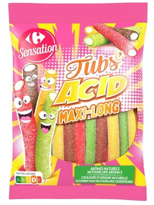 CARREFOUR SENSATION – Bonbons Acidulés Intenses, Explosion de Saveurs Fruitées (Sachet 180g) - lot de 4 - Vendu par Lot