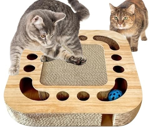 Tavola Da Grattare Per Gatti | Grattatoio Grande per Gatti | Giocattolo Grattatoio Interattivo Per Animali Domestici Con Pista Per 2 Palline Con Sonagli Per Gioco In Casa Che Protegge Mobili E