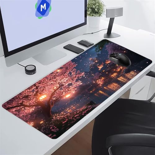 Tappetino Mouse XXL Gaming 1200x600x2 mm Fiori Fiume Tappetino per Mouse Grande Cuscinetto per Tastiera Grande da Scrivania Gaming Mousepad Lavabile per Ufficio e casa