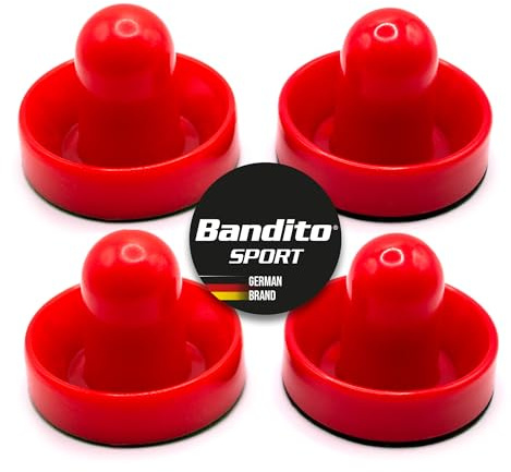 Bandito Airhockey Pusher - Juego de 4 empuñaduras de juego para hockey de mesa, 75 mm de diámetro, con base de fieltro y borde protector de dedos para niños, para hockey de mesa