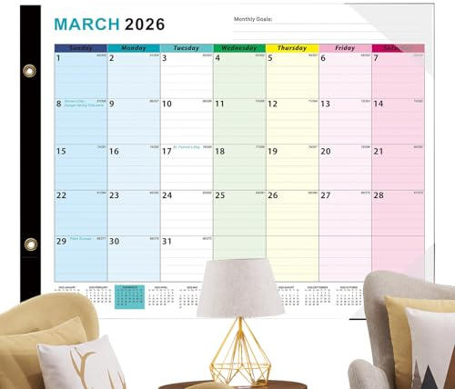 Calendario borrable en para la pared, planificador de pared borrable en Jan 2026 - Jun. 2027 - Planificador mensual regrabable con marcador de pizarra blanca para el hogar, escuela, cocina