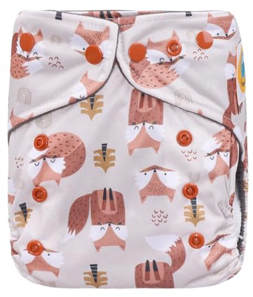 Lumina Pocketwindel inkl. Bambuskohle Saugeinlage, One-Size, ca. 5-17 kg | größenverstellbar, einfaches Anlegen wie mit Wegwerfwindeln, trockenes Hautgefühl durch die Innenschicht, Fox in the Woods