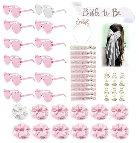 51 Stück Jga Accessoires Frauen, JGA Brille Team Braut Haargummi Armbänder | Frauen Bride to Be Schärpe Haarband Kopftuch Herzförmige Brille Haargummi Aufkleber Armband Junggesellenabschied