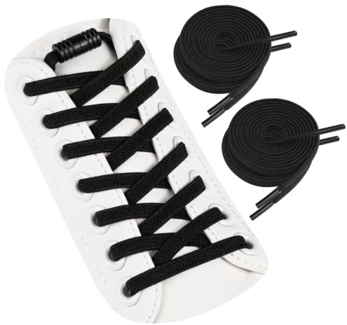 Wanme 2 Paia Elastici Lacci con Chiusura in Metallo, Lacci Piatti No Tie Senza Nodo, Shoelace Elastici con Chiusura Rapida Adatto per Scarpe da Adulto e da Bambino