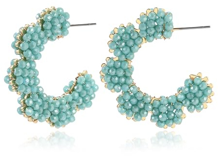 Bunte Perlen Creolen Damen C-förmige Boho Ohrringe Handgemacht Optik Leichte Sommer Statement Ohrringe Hypoallergen Schmuck Geschenk