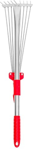 Kisangel Râteau de Jardin en Acier Inoxydable Extensible pour Ramasser Feuilles et Herbes Séchées, Petit Format Robuste pour Pelouse et Arbustes en Extérieur