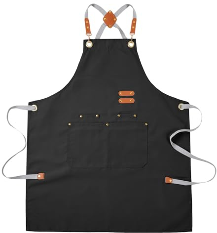 Aoomzoon Durable Kitchen Apron Multifunctional Chef Aprons for Women & Men with Pockets Reusable Apron for Cooking Baking & Daily Use (BLACK)