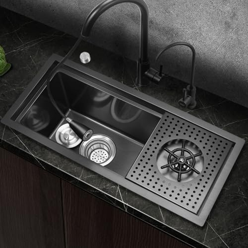 Évier de cuisine en acier inoxydable, cuve simple encastrable avec rinçage en verre, évier de poste de travail pour hôtel café – 60 x 26 cm