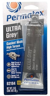 Permatex 82194 Ultra Grey Rigid High-Torque RTV Silicone Gasket Maker, Sensor Safe And Non-Corrosive, For High Torque And Vibration Resistant Applications, 3 oz