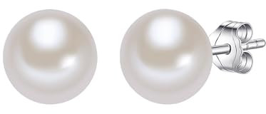 Valero Pearls Damen-Ohrstecker Hochwertige Süßwasser-Zuchtperlen in ca. 9 mm Button weiß 925 Sterling Silber - Perlenohrstecker mit echten Perlen