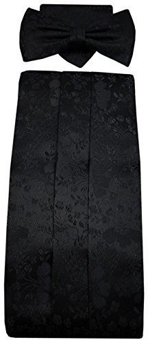 TigerTie G7 Kummerbund Einstecktuch Fliege schwarz 100% Seide gemustert Gr. 85 bis 110 cm