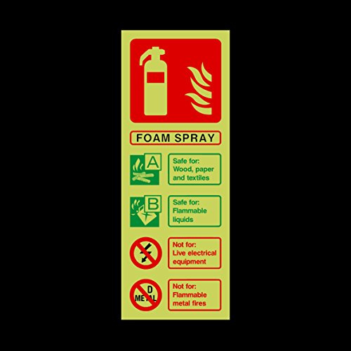 Foam Spray Fire Extinguisher Guide Photoluminescent Plastic Sign with 4 Pre-Drilled Holes - Emergency/Fire Exit/Extinguisher (FE29)
