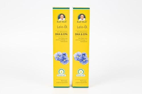 BIO-Leinöl mit Omega-3 - Leinöl DHA EPA Omega Safe frisches Leinöl mit DHA+EPA 2er Pack 2x250ml mit Dosierer | natives Speiseöl aus 1. Kaltpressung