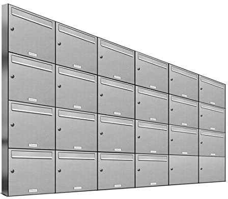 AL Briefkastensysteme 22er Briefkastenanlage, V2A Edelstahl, Premium Briefkasten DIN A4, 22 Fach Postkasten modern Aufputz