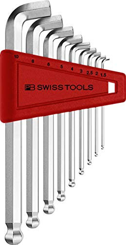 PB Swiss Tools Innensechskant Satz PB 2212.H-10 | 100% Swiss Made | 9-teiliger Winkelschraubendreher Satz 1,5/2/2,5/3/4/5/6/8/10 mm mit kurzem 100° Stiftteil