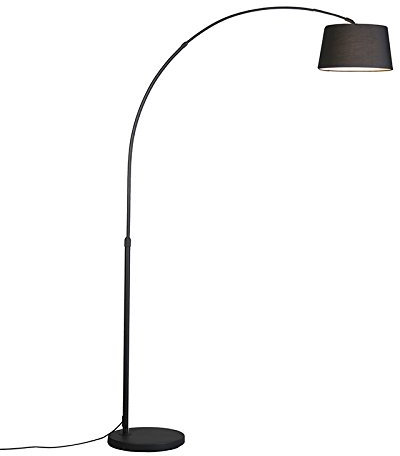 Qazqa - Modern Arc Floor Lamp I Arc Floor Light Black with Black Fabric Shade - Arc Basic- - Modern - Suitable for LED E27 | 1 Light - Steel Arc lamp - Suitable for Living Room I
